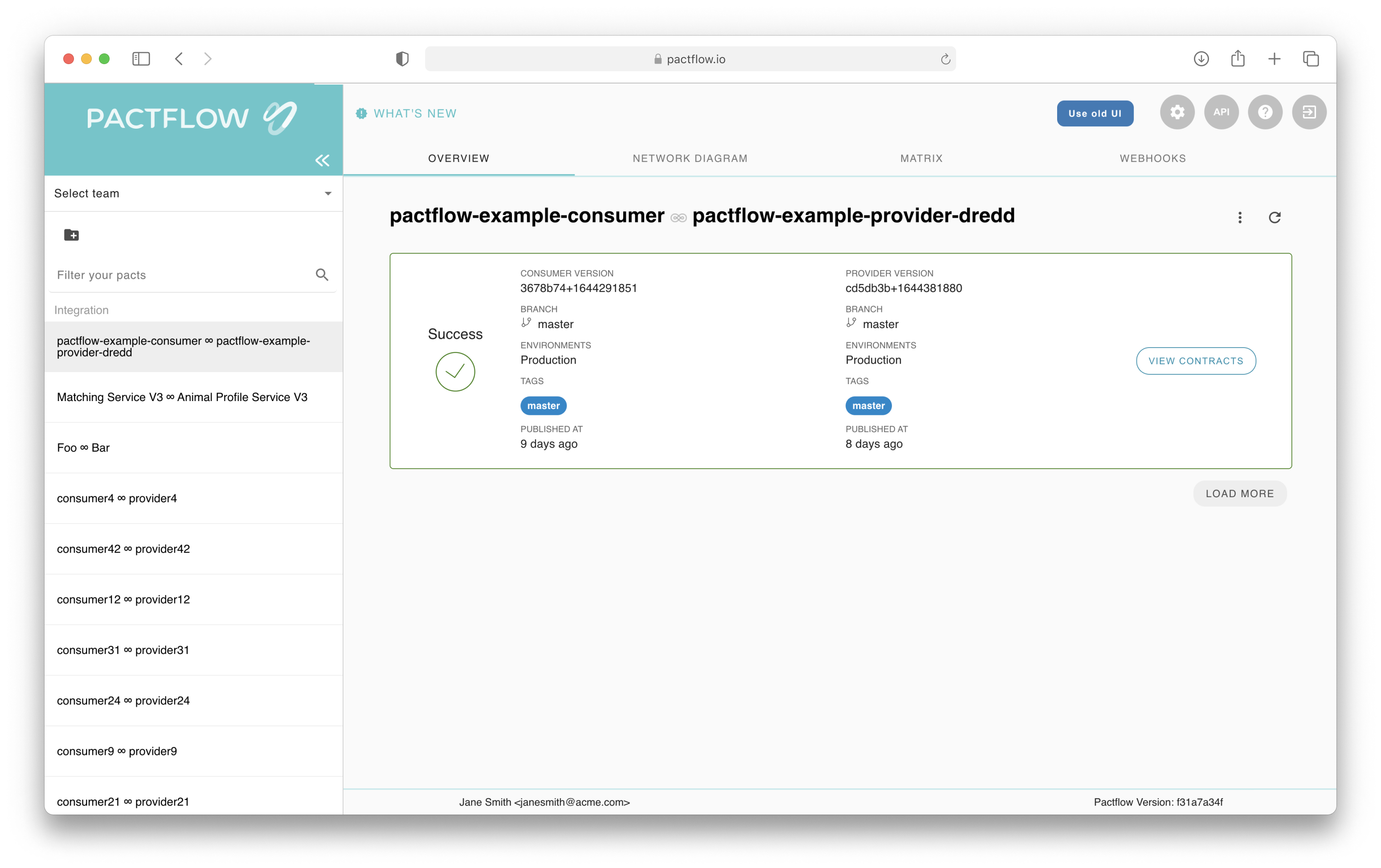 Bi-directional Contract Test Overview Screen