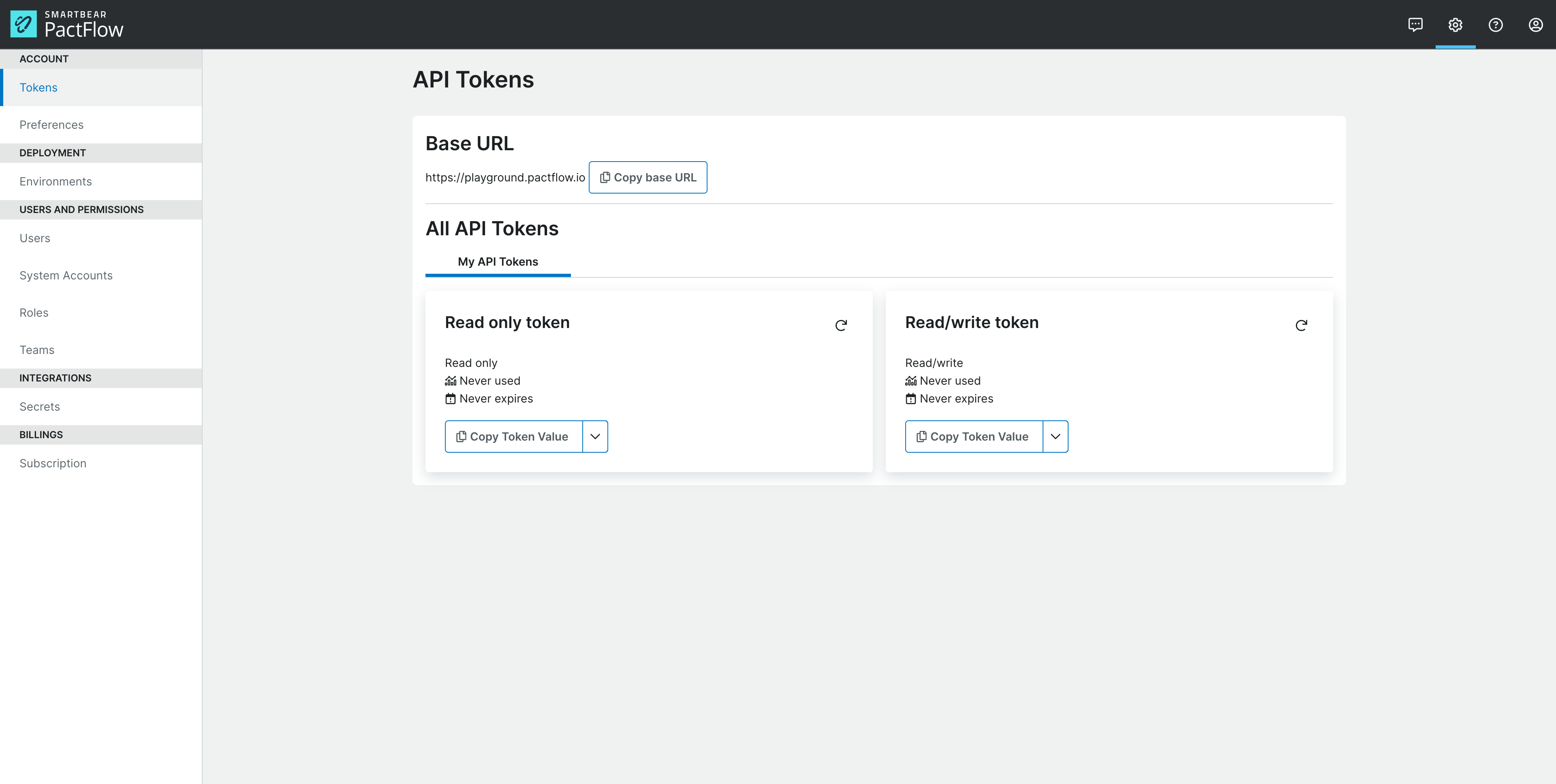 API Token Screen