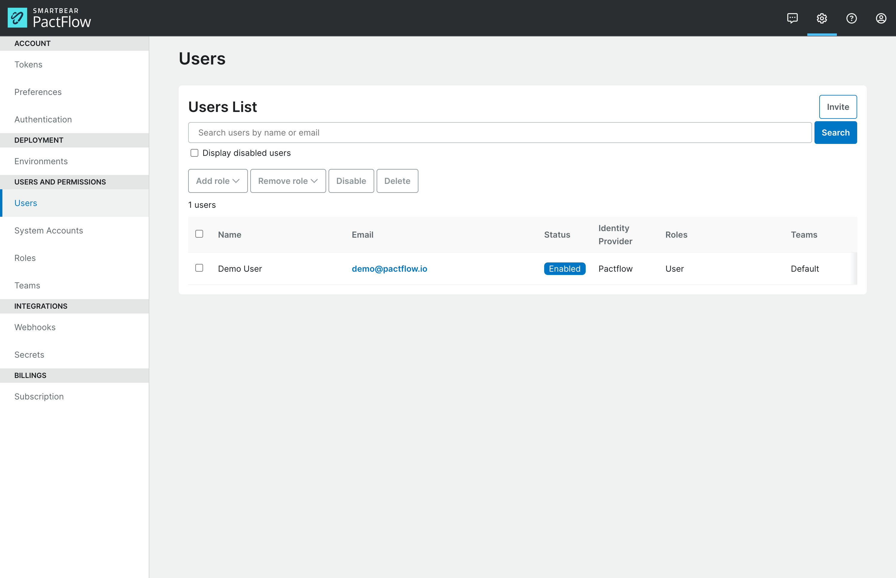 User Management Screen